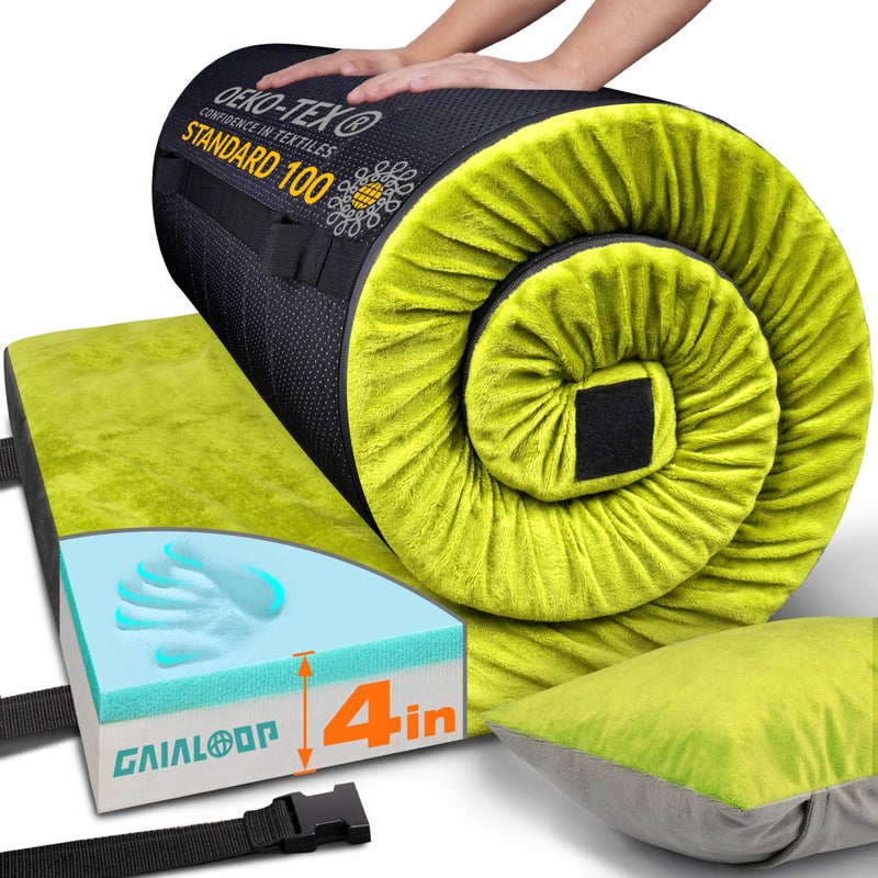 GAIALOOP 4 INCH Thick Memory Foam Camping Mattress, Roll Up Floor Sleeping Mat Camp Cot Mattress Pad Travel Camping Couch Bed for Guest Adults Side Sleepers [Single:75 * 30 * 4"] - Image 1