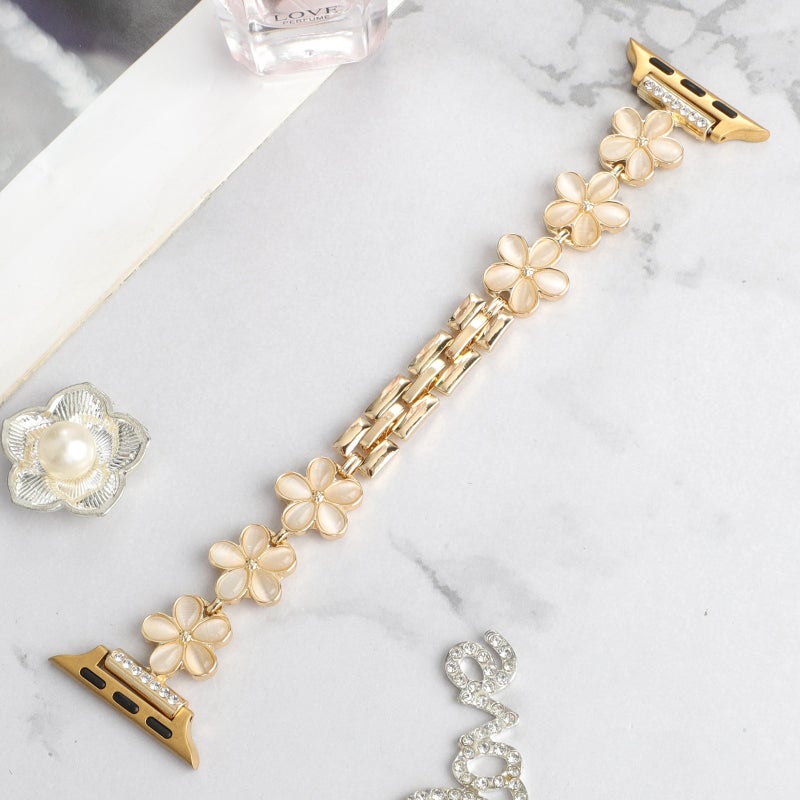 erorex For Apple Watch Series 6 44Mm 5-Petaled  Zinc Alloy Chain Watch Band(Gold) - Image 2