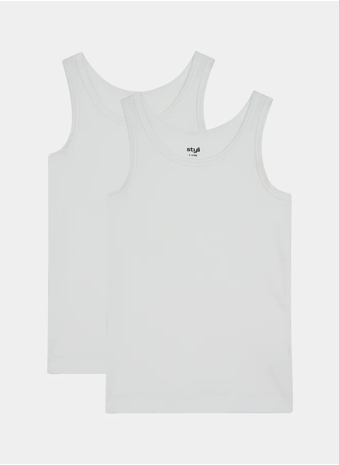 ستايلي Styli Pack of 2 - Solid Cotton Vest