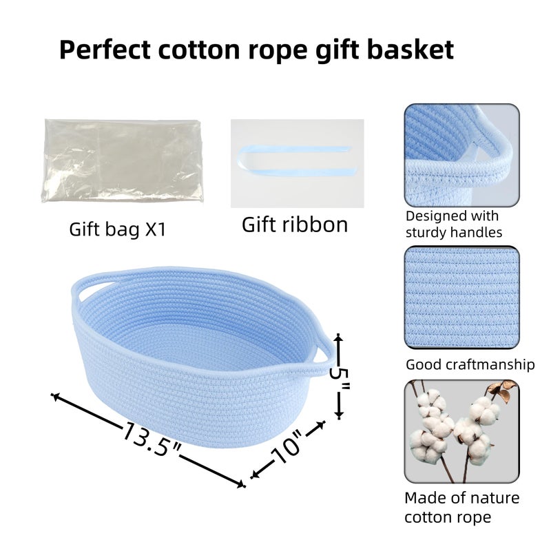 JUNBOLE Baby Gifts Basket Empty with Gifts Bag and Ribbon13â€x10â€x5â€ Cute Gifts Basket to Fill Easter Basket Birthday Basket Small Woven Cotton Rope Basket Baby Toy Baske Blue large - Image 2