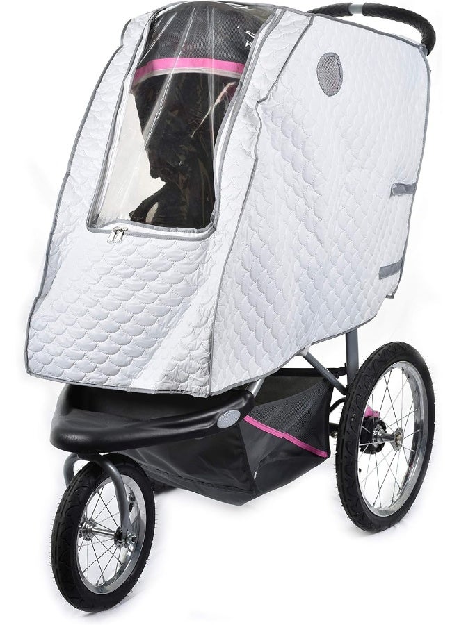 Masirs Baby Stroller Rain Cover - Universal Size, Provides Extra Warmth & Shields Child from Wind & Rain. Mesh Material for Ventilation & Reflective Trimming for Night Visibility. - Image 1