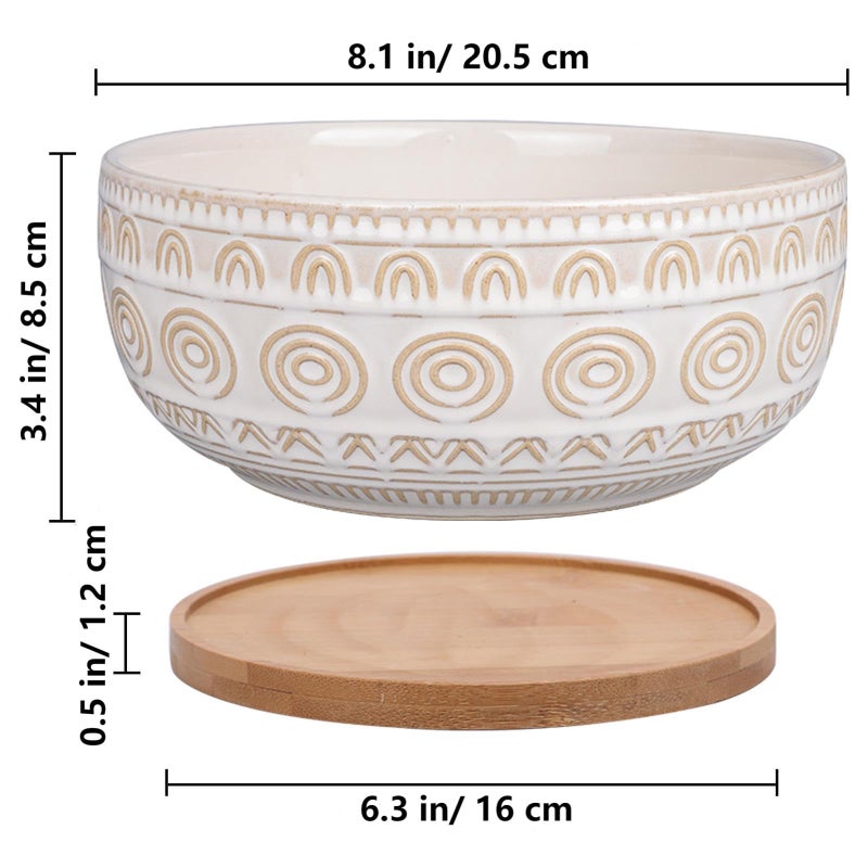 Eightpot 8 Inch Ceramic Succulent Planter Pot with Drainage Hole and Saucer Round Shallow Planter for Indoor Plants, White - Image 2