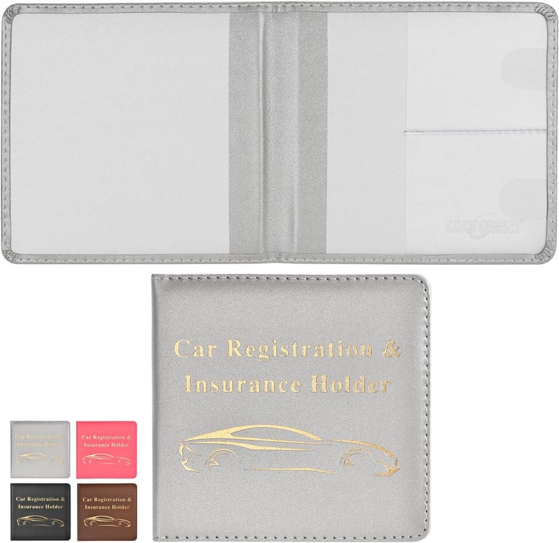 Cacturism Car Registration and Insurance Holder, Vehicle Glove Box Car Organizer Men Women Wallet Accessories Case for Cards, Essential Document, Driver License, Silver - Image 1