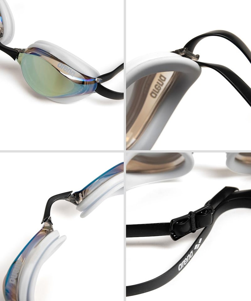 ARENA Unisex Adults Python Racing Swim Goggles for Men and Women Anti-Fog Mirror Lens Max Comfort Dual Strap, Gold/White/Black - Image 2