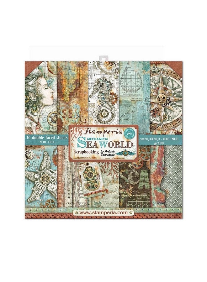 STAMPERIA International Kft Paper Pad 8X8 10Pk Sea World 20.3 X 20.3 (8 X 8) Multicoloured - Image 1