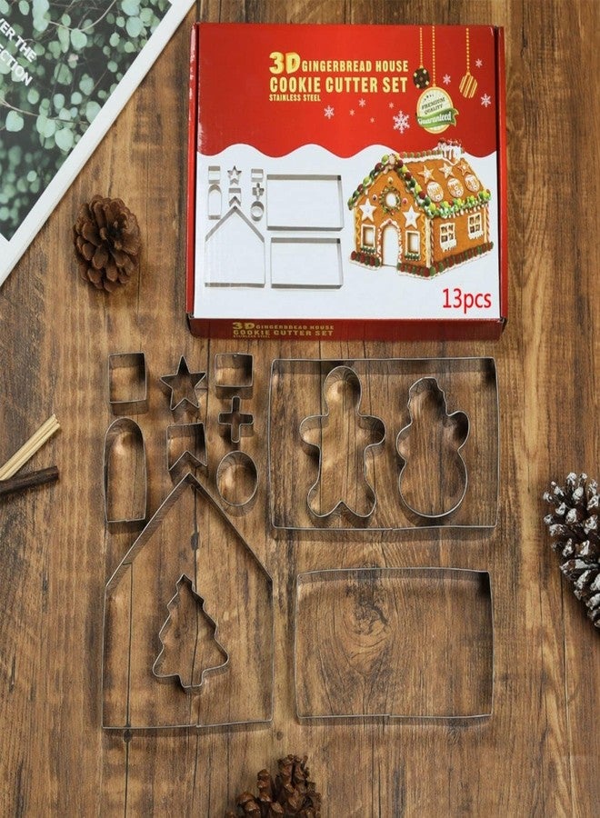 KAISHANE Christmas Gingerbread House Cookie Cutters 3D Stainless Steel Biscuit Cake Fondant Pastry Cutter Bakeware Set 13 Pieces(Include Gingerbread Man, Snowman, Tree) - Image 5