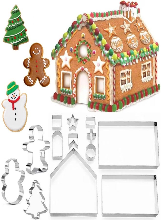 KAISHANE Christmas Gingerbread House Cookie Cutters 3D Stainless Steel Biscuit Cake Fondant Pastry Cutter Bakeware Set 13 Pieces(Include Gingerbread Man, Snowman, Tree) - Image 1