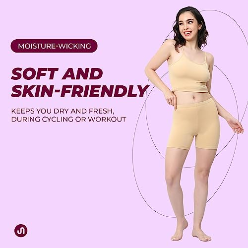 Bodyband Under Skirt Shorts for Women & Girls Under Dress Shorts High Waist Stretchable Skin Fit Shorties Tights for Women & Girls Cycling Shorts for Women Shorts Biker Bicycle Shorts Beige M - Image 3