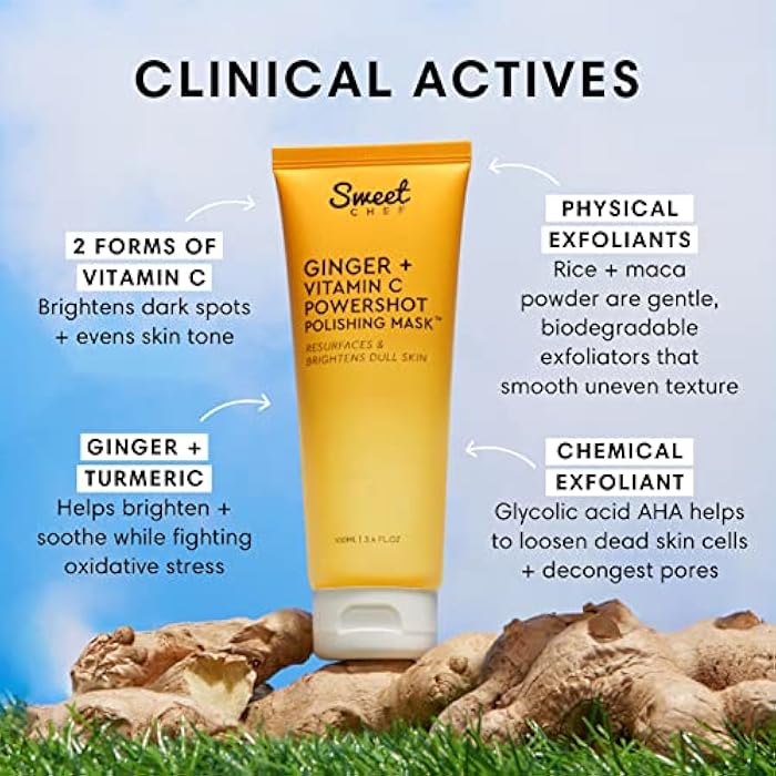 Sweet Chef Ginger + Vitamin C Powershot Polishing Mask - Brightening Face Mask for Dark Spots & Uneven Skin Tone + Maca, Rice Powders & AHA Face Exfoliant & Resurfacing Formula (3.4oz) - Image 4