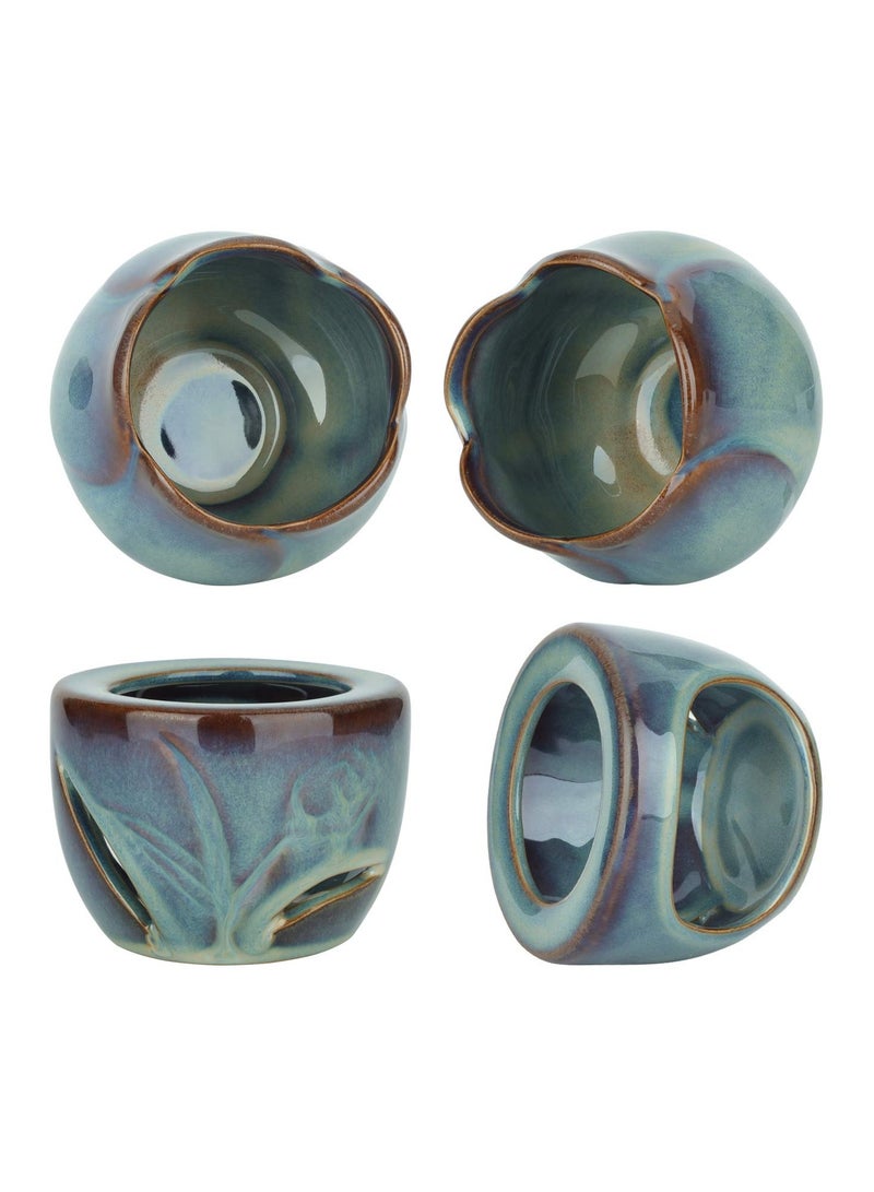 GNAFOTU Flower Shaped Tealight Wax Melt Warmer, Ceramic Candle Essential Oil Burner Tealight Fragrance Warmer, Aromatherapy Diffuser with Candle Spoon, Home Bedroom Decor Christmas Housewarming Gift(Set of 2) - Image 3