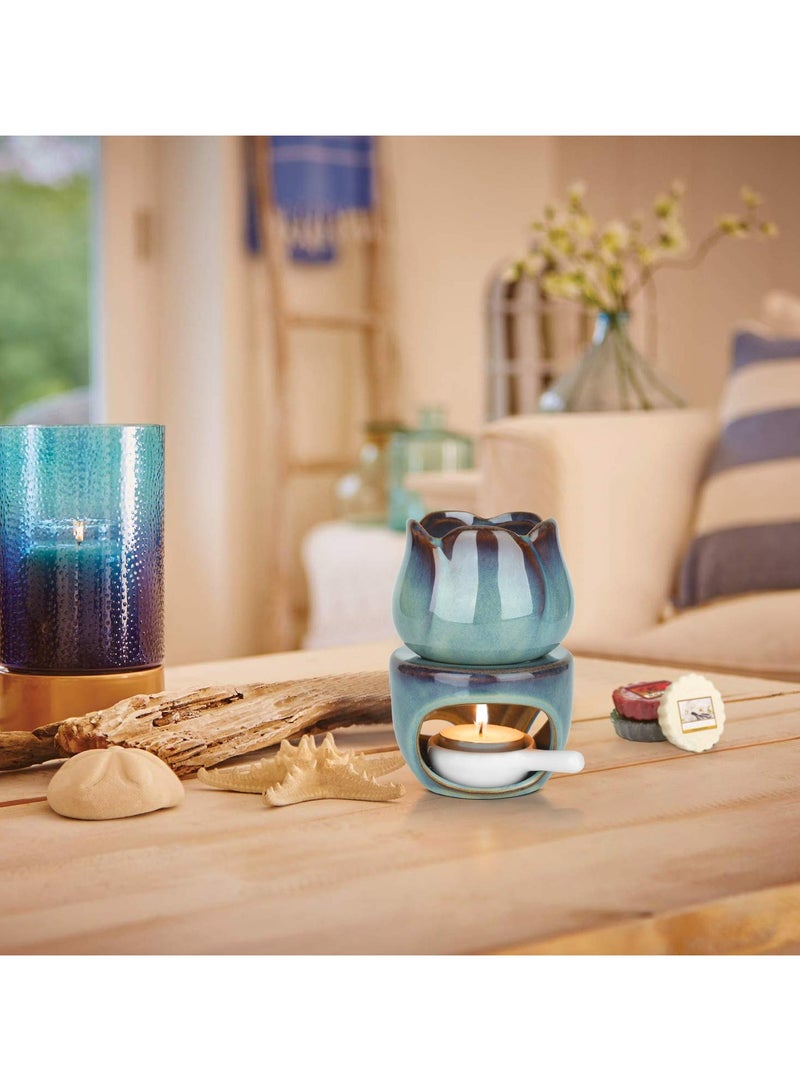 GNAFOTU Flower Shaped Tealight Wax Melt Warmer, Ceramic Candle Essential Oil Burner Tealight Fragrance Warmer, Aromatherapy Diffuser with Candle Spoon, Home Bedroom Decor Christmas Housewarming Gift(Set of 2) - Image 4