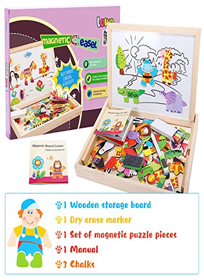 Generic Lewo Wooden Educational Toys Magnetic Art Easel Animals Wooden Puzzles Games for Kids  - Image 2