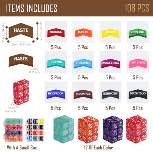 FIGURESLAB 108PCS MTG Keyword Counters Tokens 12mm MTG Life Counter Dice Set for Magic Card with Box Compatible with Magic CCG Card Gaming Accessories - Image 5