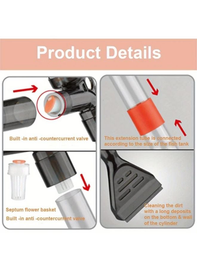 مُنظف حصى حوض الأسماك المُطوّر مع زر ضغط الهواء وفوهة طويلة بألوان متعددة - Image 4