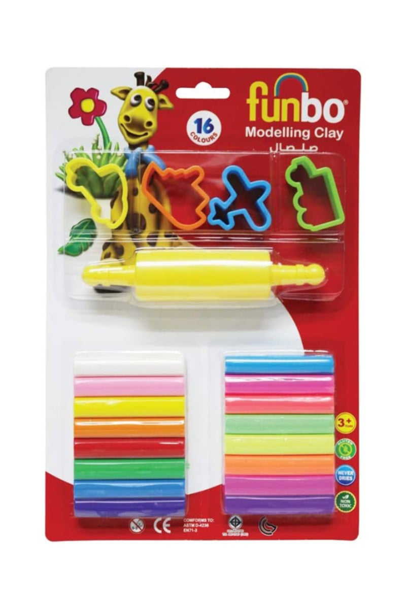 طين م. كلاي 200 جرام 16 لون + 4 قوالب طين (متعدد الألوان)