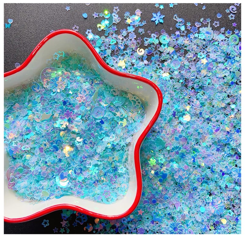 EHOPE Heart Star Butterfly Craft Sequins Holographic Nail Glitte Confetti Shell Snowflakes Nail Art Holographic Glitter Nail Art Glitter Sequins for Women Girls Nail DecorationBlue50G - Image 3