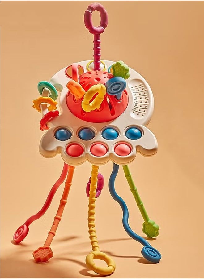 Multi-Sensory Silicone Baby Toys, Children's String Pulling Toys, Silicone Baby Teething Toys, Sensory Baby Toys, Lightweight And Portable, Can Be Used In Baby Cots, Strollers, Car Seats, Red.  - Image 1