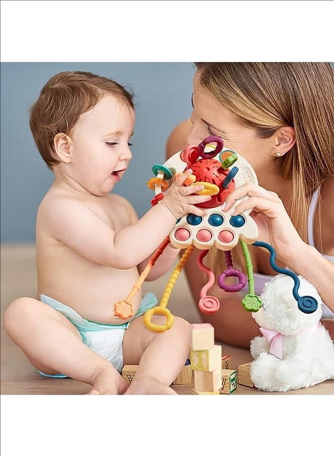 Multi-Sensory Silicone Baby Toys, Children's String Pulling Toys, Silicone Baby Teething Toys, Sensory Baby Toys, Lightweight And Portable, Can Be Used In Baby Cots, Strollers, Car Seats, Red.  - Image 2