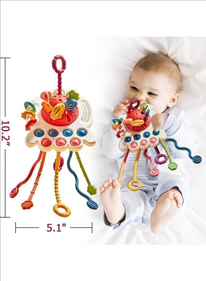 Multi-Sensory Silicone Baby Toys, Children's String Pulling Toys, Silicone Baby Teething Toys, Sensory Baby Toys, Lightweight And Portable, Can Be Used In Baby Cots, Strollers, Car Seats, Red.  - Image 3