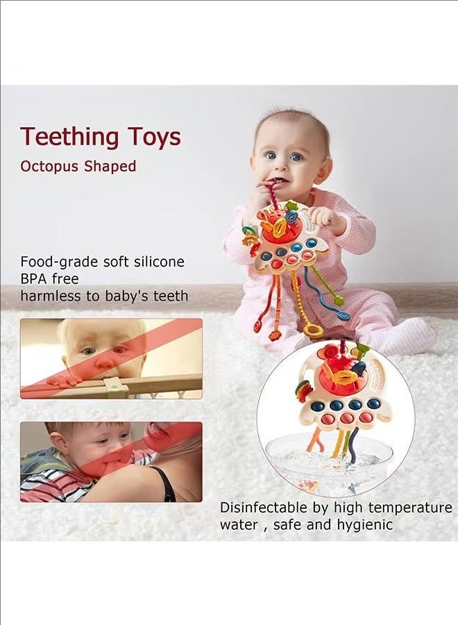 Multi-Sensory Silicone Baby Toys, Children's String Pulling Toys, Silicone Baby Teething Toys, Sensory Baby Toys, Lightweight And Portable, Can Be Used In Baby Cots, Strollers, Car Seats, Red.  - Image 4