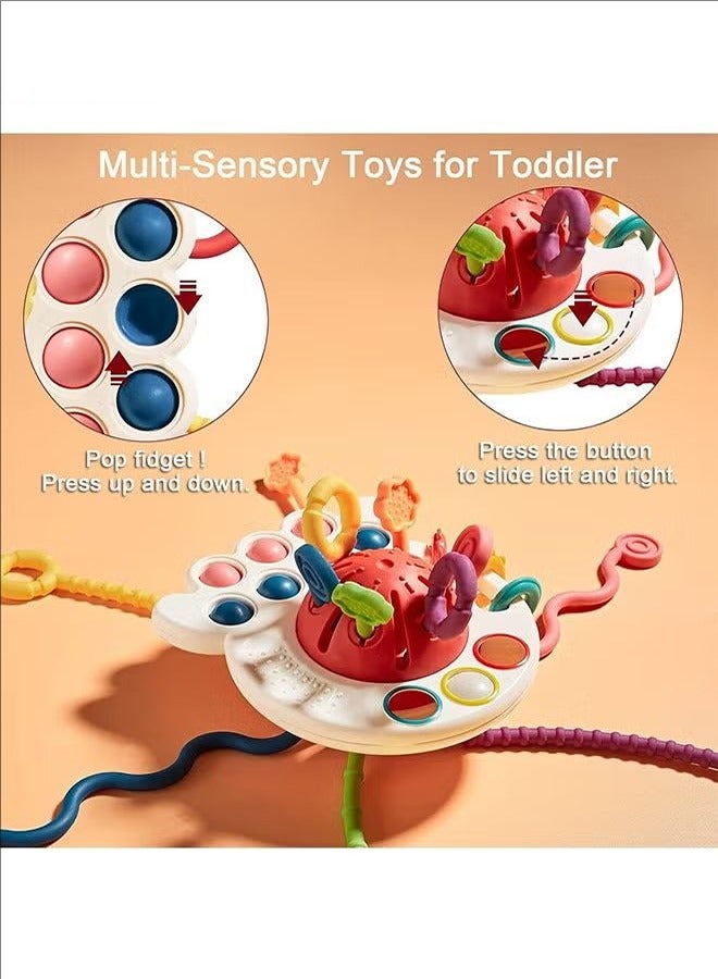 Multi-Sensory Silicone Baby Toys, Children's String Pulling Toys, Silicone Baby Teething Toys, Sensory Baby Toys, Lightweight And Portable, Can Be Used In Baby Cots, Strollers, Car Seats, Red.  - Image 5