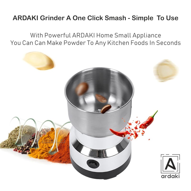 ARDAKI Mini Mixer Grinder Machine for Kitchen Mixer Grinder Multi Functional Coffee Herbs Spices Nuts Grain Seasonings Spices Mill Powder Machine Stainless Steel Mixie 150 Watt - Image 5