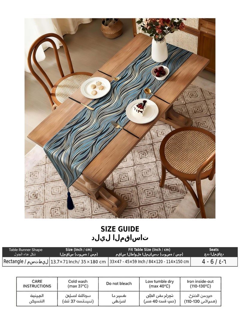 HomeNoor Luxury Modern Blue Geometric Striped Table Runner with Tassels, Premium Elegant Dining Table Home Decor, 35×200cm - Image 5