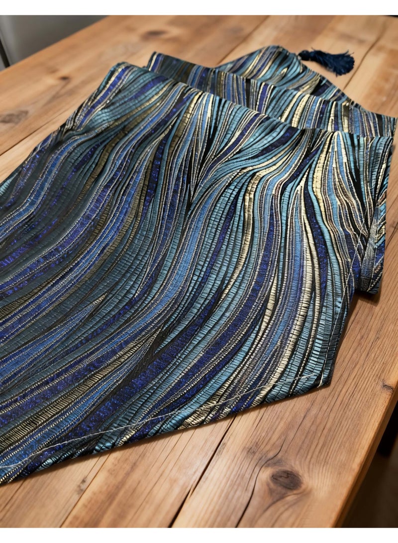 HomeNoor Luxury Modern Blue Geometric Striped Table Runner with Tassels, Premium Elegant Dining Table Home Decor, 35×200cm - Image 4