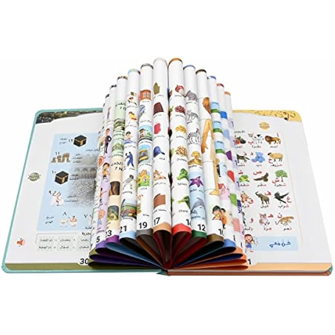 BILINGUAL ARABIC ENGLISH E-BOOK KIDS INTERACTIVE SOUNDBOOK LEARNING ALPHABET COLORS SHAPES PRAYING QURAN TRANSPORT BODY PARTS FOR KIDS IN GIFT BOX USB CHARGER INCLUDED - Image 4