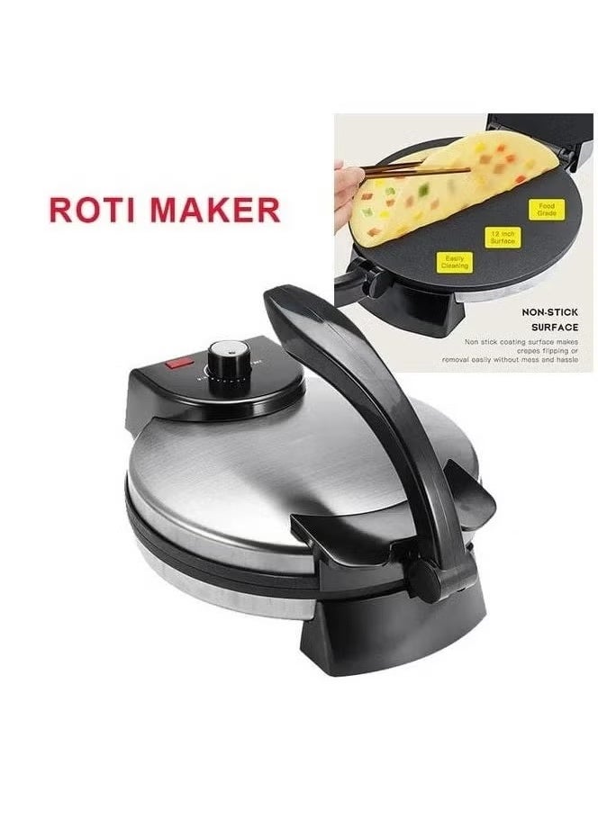 ELTRAZONE - 10-Inch Roti & Chapati Maker | Stainless Steel Electric Flatbread Press with Adjustable Temperature Control | Non-Stick Surface for Hassle-Free Cooking & Easy Cleaning | 1200W High-Powered Heating for Fast & Even Cooking | Ideal for Homemade Rotis, Chapatis, Tortillas, Tacos & More - Image 1