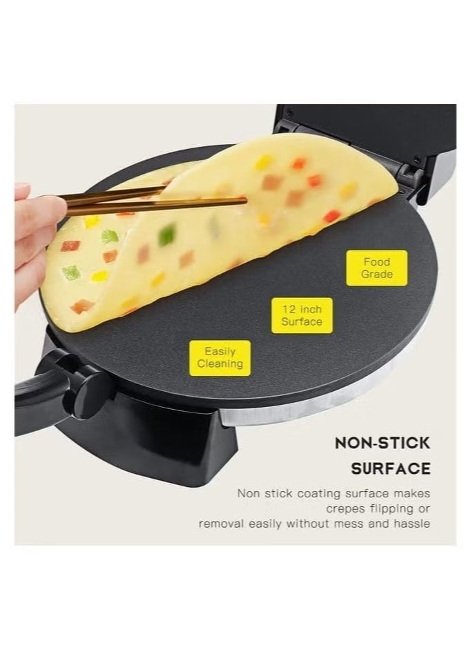 ELTRAZONE - 10-Inch Roti & Chapati Maker | Stainless Steel Electric Flatbread Press with Adjustable Temperature Control | Non-Stick Surface for Hassle-Free Cooking & Easy Cleaning | 1200W High-Powered Heating for Fast & Even Cooking | Ideal for Homemade Rotis, Chapatis, Tortillas, Tacos & More - Image 1