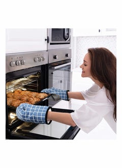 Excefore Oven Gloves Heat Resistant,Silicone with Cotton Double Oven Mitts with Cotton Lining and Non-Slip Surface for Cooking Baking Grilling Barbecue Microwave Gauntlet (Blue)  - Image 5