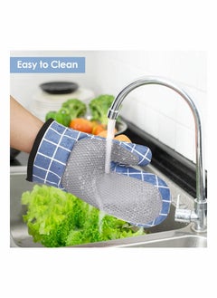 Excefore Oven Gloves Heat Resistant,Silicone with Cotton Double Oven Mitts with Cotton Lining and Non-Slip Surface for Cooking Baking Grilling Barbecue Microwave Gauntlet (Blue)  - Image 3