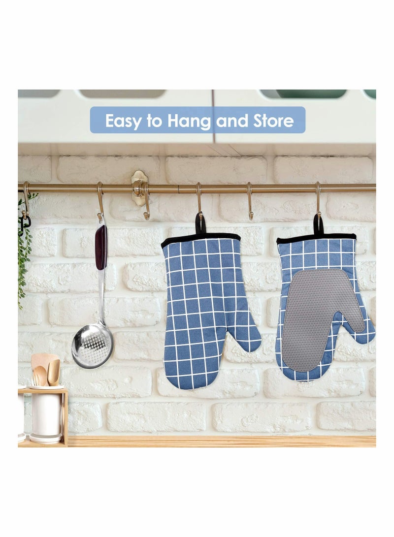 Excefore قفازات فرن مقاومة للحرارة ، سيليكون مع قفازات فرن مزدوجة مع بطانة قطنية وسطح غير قابل للانزلاق للطهي والخبز والشواء والشواية والميكروويف (أزرق) - Image 4