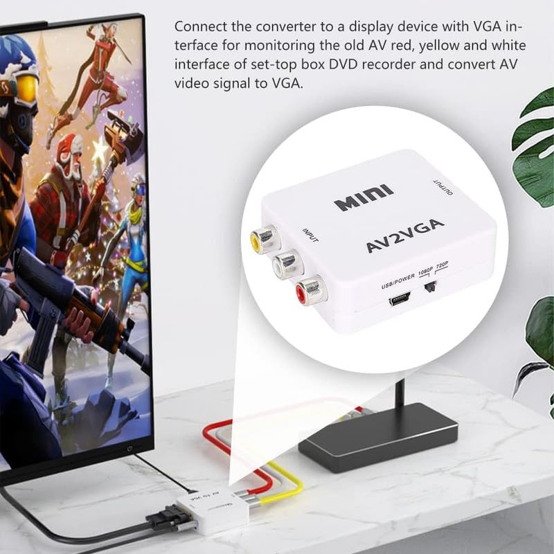 SANCY SANCY AV to VGA Video Converter, Composite AV to VGA Adapter, TV Set-Top Box Audio Video Converter (White) - Image 4