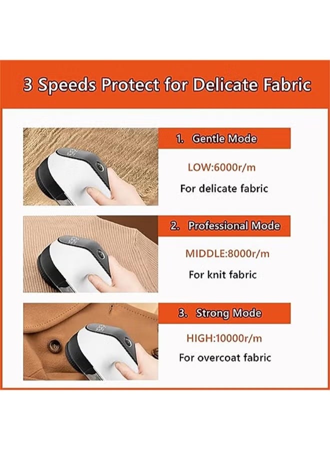 ZONBON Fabric Shaver, Rechargeable Lint Remover, LED Digital Display Sweater Shaver with 3-Speeds and 6-Leaf Blades, Fabric Pill Remover for Clothes Sweater Couch Blanket (Black and White) - Image 3