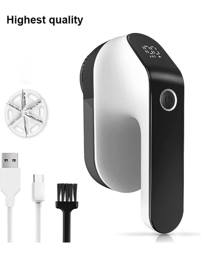 ZONBON Fabric Shaver, Rechargeable Lint Remover, LED Digital Display Sweater Shaver with 3-Speeds and 6-Leaf Blades, Fabric Pill Remover for Clothes Sweater Couch Blanket (Black and White) - Image 1