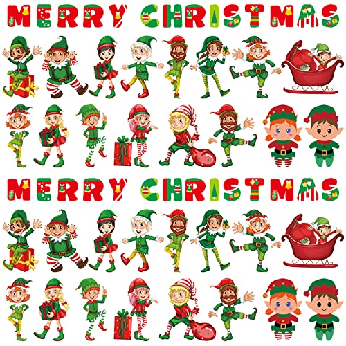 Dilunave 60 Sheets Christmas Iron on Transfers Santa Claus Patches Stickers Washable Heat Appliques Thermal Transfer Stickers for Shirt Cloth DIY Crafts Party FavorsGnome - Image 1