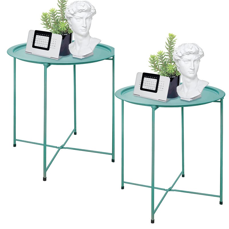 Garden 4 you End Table Set of 2 Outdoor Side Table Small Patio Table Metal Side Table Round Folding Side Table for Outdoor and Living RoomGreen - Image 2