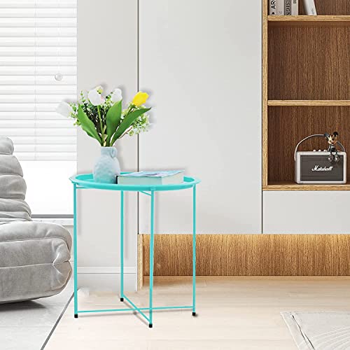 Garden 4 you End Table Set of 2 Outdoor Side Table Small Patio Table Metal Side Table Round Folding Side Table for Outdoor and Living RoomGreen - Image 3