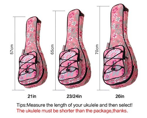 HOT SEAL 10MM Waterproof Durable Colorful Ukulele Case Bag with Storage (21in, Pink flowers) - Image 5