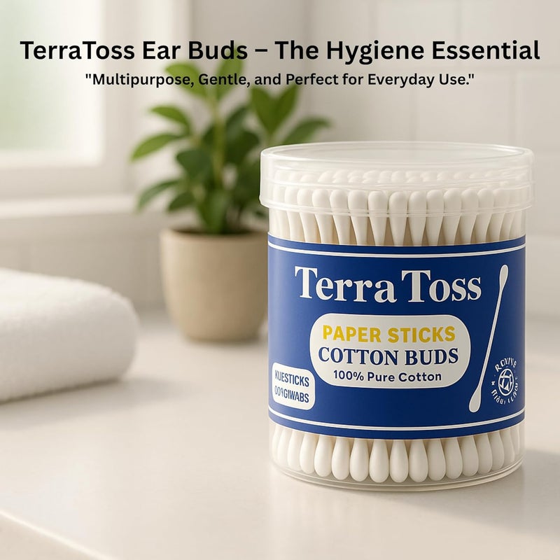TerraToss Cotton Ear Buds [400 Swabs] | Premium Paper Stick Cotton Swabs | 100% Pure & Soft Cotton (200 Sticks) - Image 2