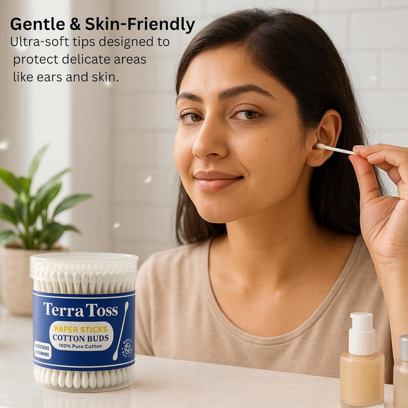 TerraToss Cotton Ear Buds [400 Swabs] | Premium Paper Stick Cotton Swabs | 100% Pure & Soft Cotton (200 Sticks) - Image 5