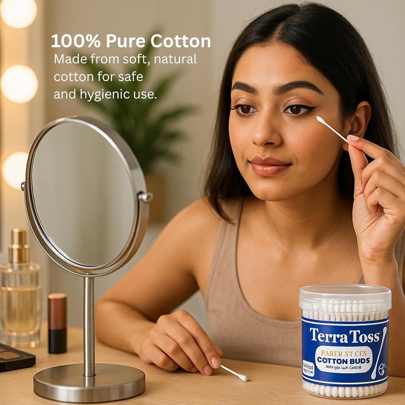 TerraToss Cotton Ear Buds [400 Swabs] | Premium Paper Stick Cotton Swabs | 100% Pure & Soft Cotton (200 Sticks) - Image 4