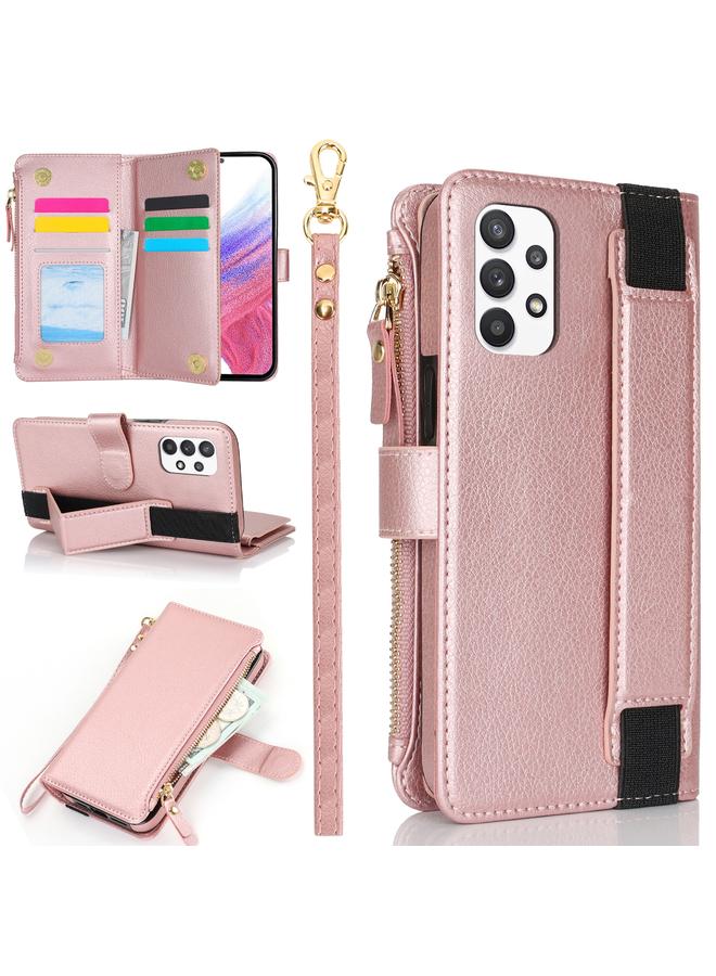 اس-توب جراب لهاتف Samsung Galaxy A73 مزود بسوار معصم وسحاب ومحفظة من الجلد بتقنية RFID - Image 1