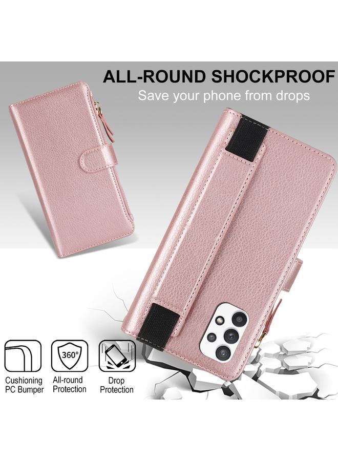 اس-توب جراب لهاتف Samsung Galaxy A73 مزود بسوار معصم وسحاب ومحفظة من الجلد بتقنية RFID - Image 5