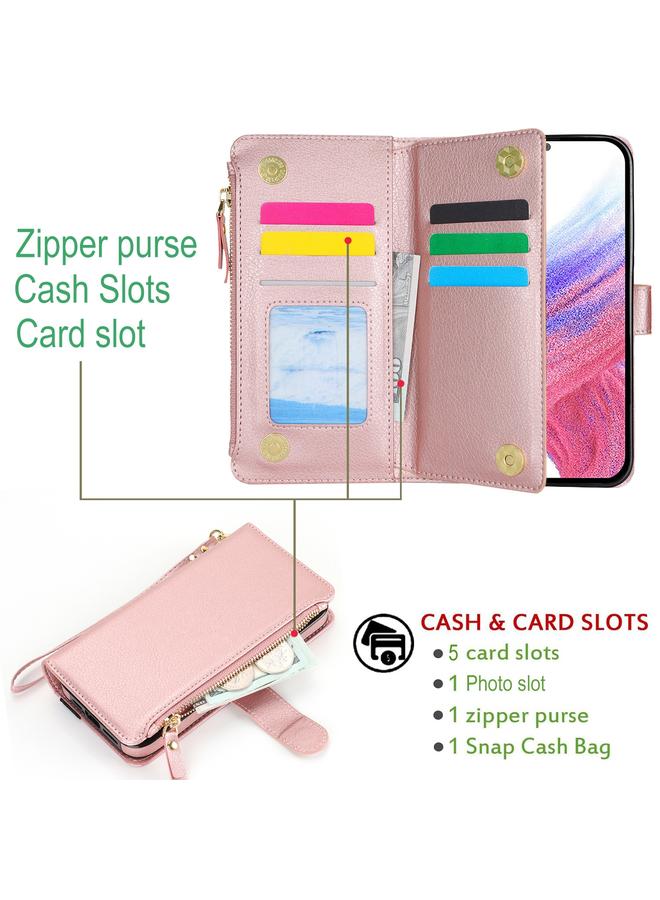 اس-توب جراب لهاتف Samsung Galaxy A73 مزود بسوار معصم وسحاب ومحفظة من الجلد بتقنية RFID - Image 4