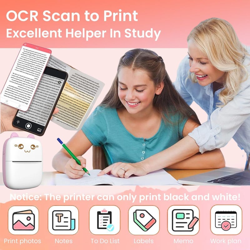 Kanget® Mini Bluetooth Thermal Label Printer, Cartoon Label Printer Inkfree Photo Printer for Android & iOS System, Label Maker Black on White Thermal Printer with 1 Roll HD Print Paper & Stickers - Image 3