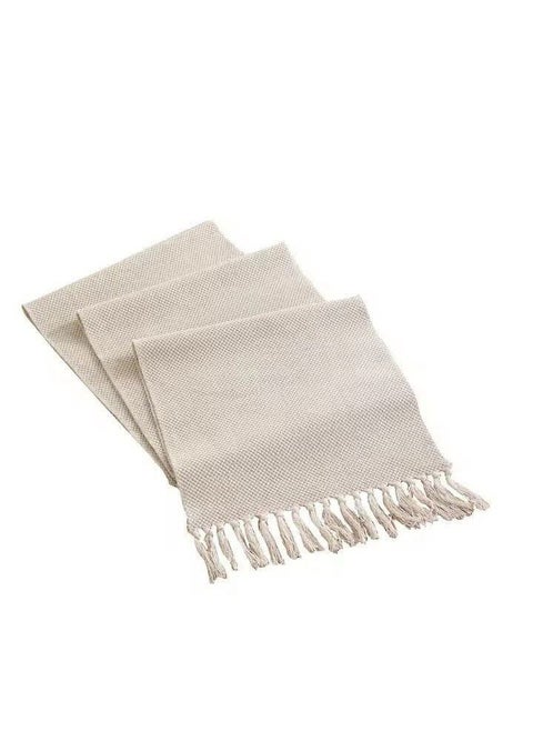 Elegant multi-purpose off-white macrame linen runner - for dining room, dressing table, and screen table