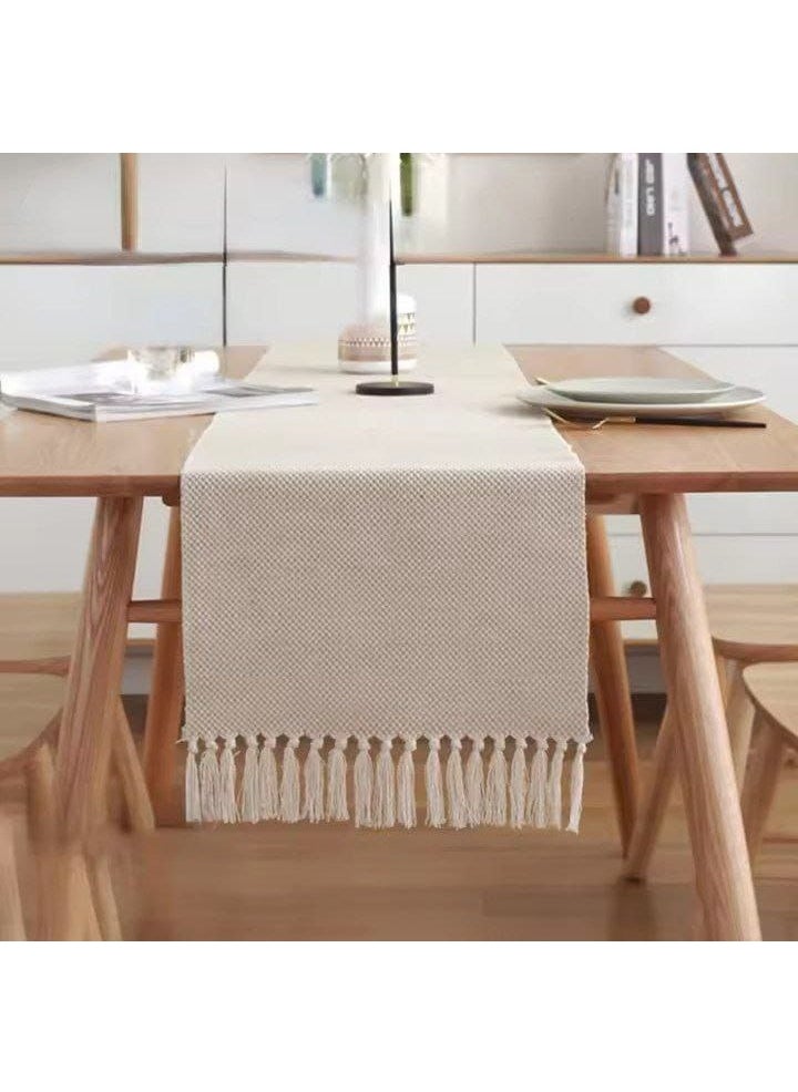 Elegant multi-purpose off-white macrame linen runner - for dining room, dressing table, and screen table